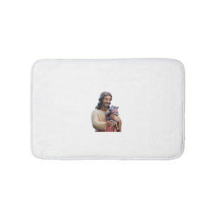 Divine_ Jesus and Moo Deng in Artistic Harmony Tan Bath Mat