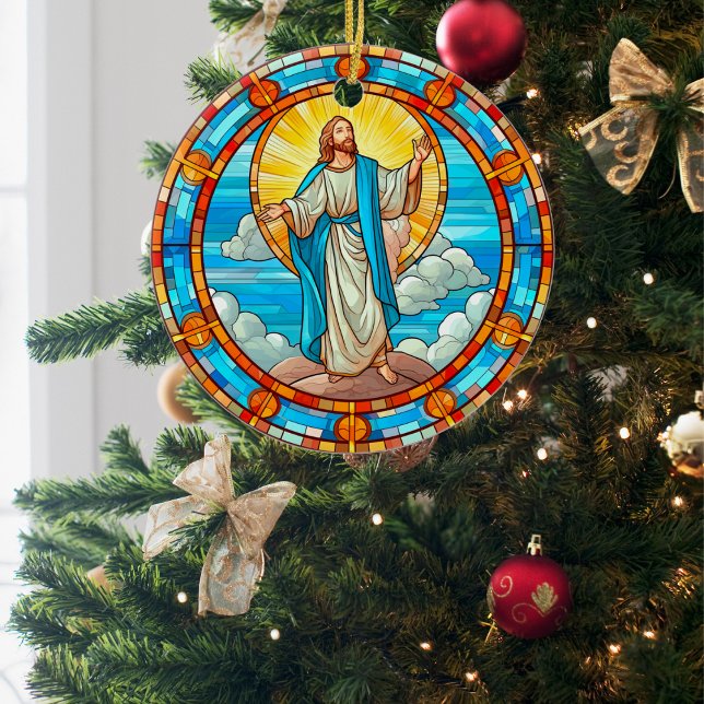 Divine Jesus Stained Glass Christmas Ceramic Tree Decoration (Creator Uploaded)