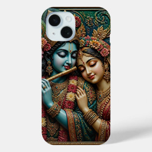 Divine Krishna and Radha Traditional Mural Art iPhone 15 Case