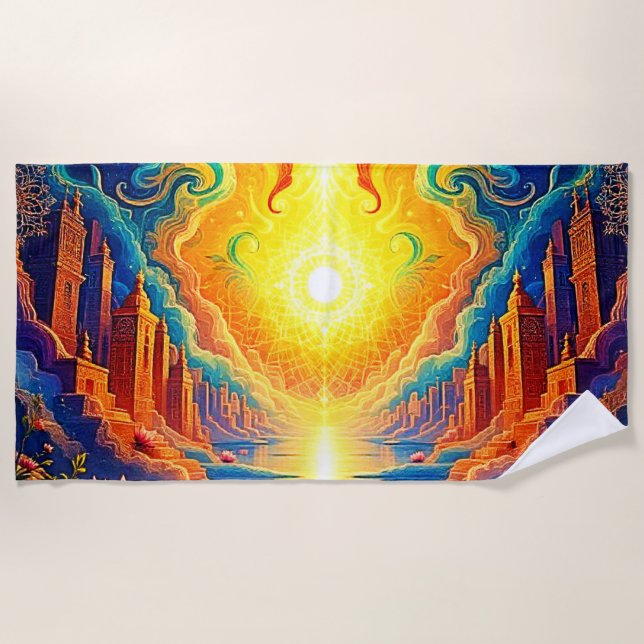 Divine Light City Awakening Beach Towel (Front)