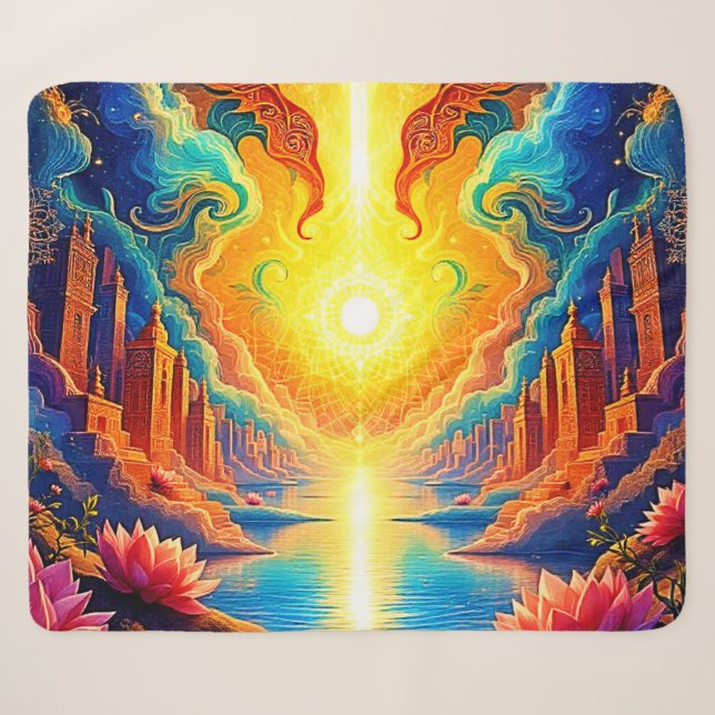 Divine Light City Awakening Sherpa Blanket (Front (Horizontal))