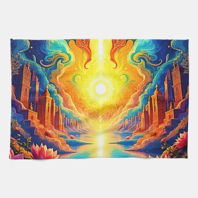 Divine Light City Awakening Tea Towel (Horizontal)