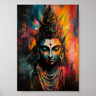 Divine Lord Shiva Abstract Rainbow Colour Splash Poster