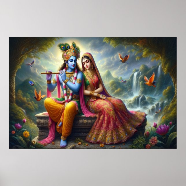 Divine Love Art: Krishna Radha, Spiritual Deity  Poster (Front)