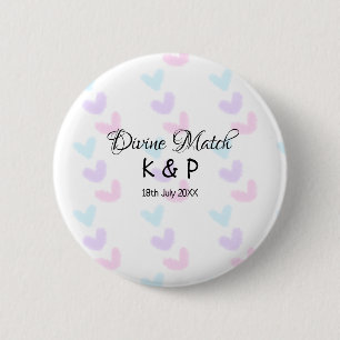 Divine match add couple name letter heart pattern  6 cm round badge