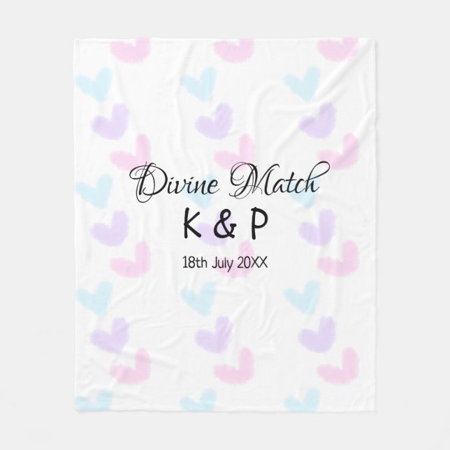 Divine match add couple name letter heart pattern  fleece blanket (Front)