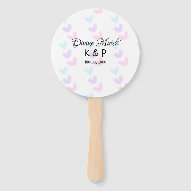 Divine match add couple name letter heart pattern  hand fan (Front)