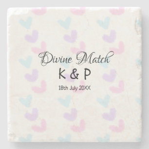 Divine match add couple name letter heart pattern stone coaster