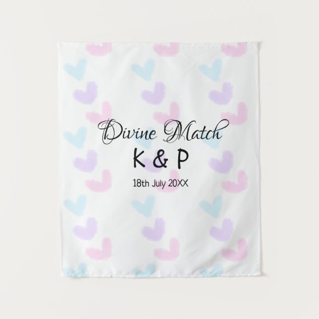 Divine match add couple name letter heart pattern  tapestry (Front)