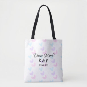 Divine match add couple name letter heart pattern tote bag