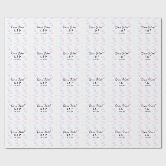 Divine match add couple name letter heart pattern  wrapping paper (Flat)