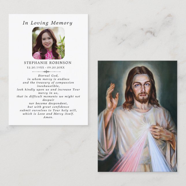 Divine Mercy Catholic Jesus Funeral Prayer Card (Front/Back)