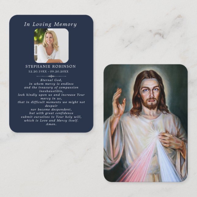 Divine Mercy Catholic Jesus Funeral Prayer Card (Front/Back)