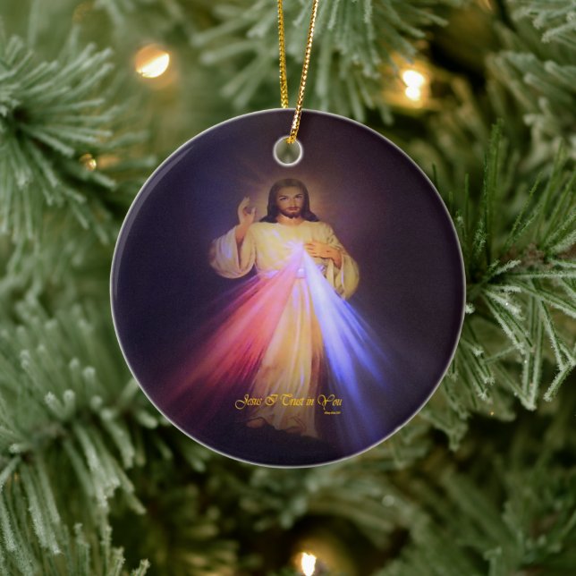 Divine Mercy Gold with Chaplet Prayer Ceramic Tree Decoration (Tree)