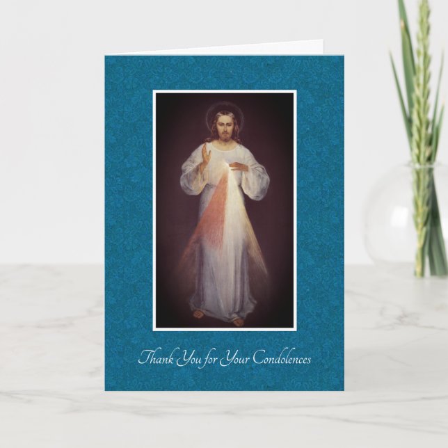 Divine Mercy Jesus  Catholic Condolence Thank You Card (Front)