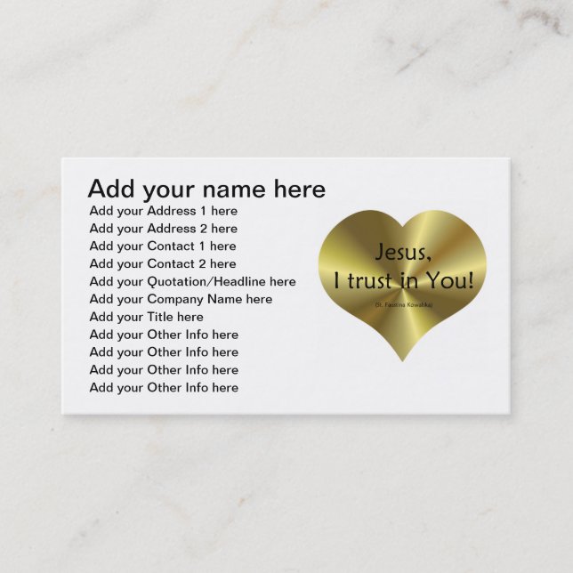 Divine Mercy - "Jesus I trust in You " Business Card (Front)