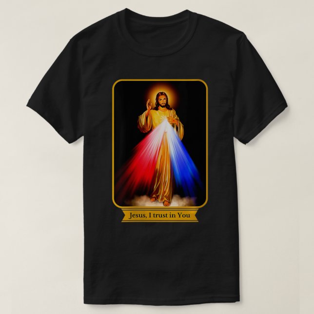 Divine Mercy Jesus I Trust In You Catholic VNeck  T-Shirt (Design Front)