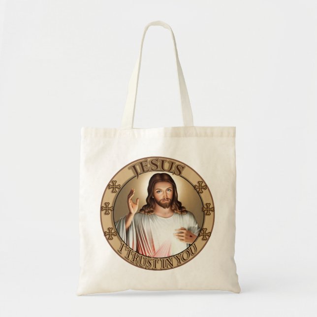 Divine Mercy Jesus I Trust In You Devotional Image Tote Bag (Front)