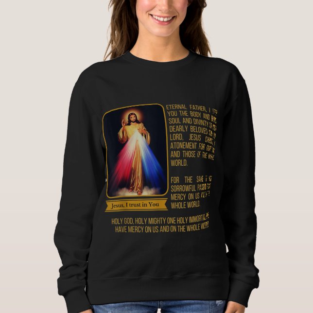 Divine Mercy Jesus Image Chaplet Novena Prayer Cat Sweatshirt (Front)