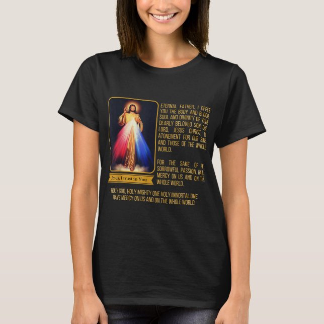 Divine Mercy Jesus Image Chaplet Novena Prayer Cat T-Shirt (Front)