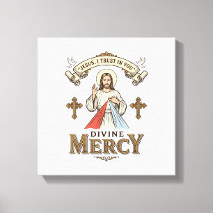 Divine Mercy Jesus Vintage Engraving Religious Shi Canvas Print