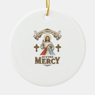 Divine Mercy Jesus Vintage Engraving Religious Shi Ceramic Tree Decoration