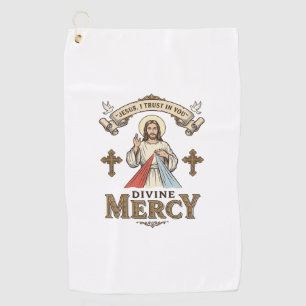 Divine Mercy Jesus Vintage Engraving Religious Shi Golf Towel