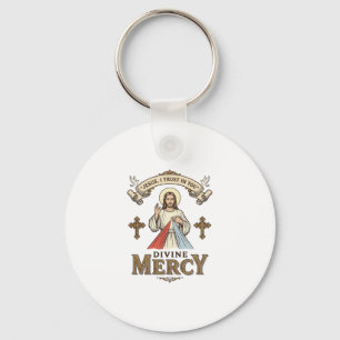 Divine Mercy Jesus Vintage Engraving Religious Shi Key Ring
