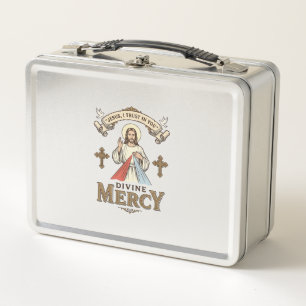 Divine Mercy Jesus Vintage Engraving Religious Shi Metal Lunch Box