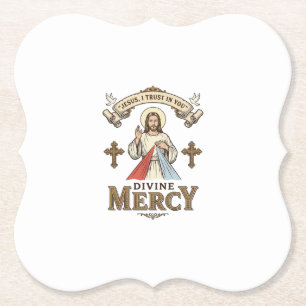 Divine Mercy Jesus Vintage Engraving Religious Shi Paper Coaster