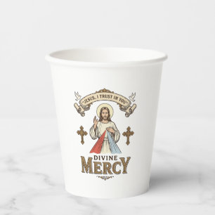 Divine Mercy Jesus Vintage Engraving Religious Shi Paper Cups