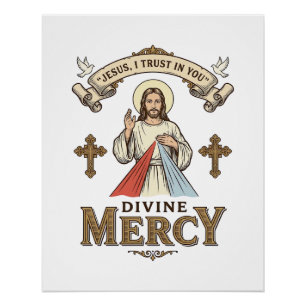 Divine Mercy Jesus Vintage Engraving Religious Shi Poster