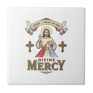 Divine Mercy Jesus Vintage Engraving Religious Shi Tile