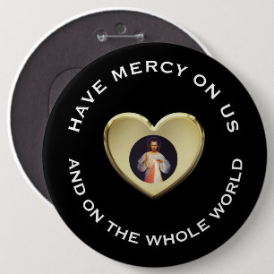 Divine Mercy Prayer Jesus Gold Heart 6 Cm Round Badge