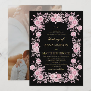 Divine Modern Pink Roses Elegant Frame Wedding Invitation
