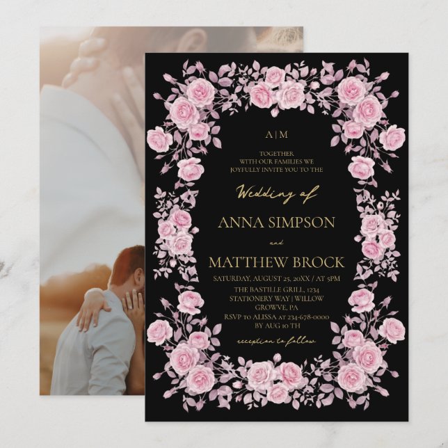 Divine Modern Pink Roses Elegant Frame Wedding  Invitation (Front/Back)