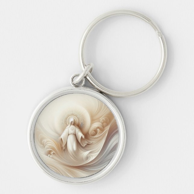 Divine Mother Blessing Amidst Soft White Tones Key Ring (Front)