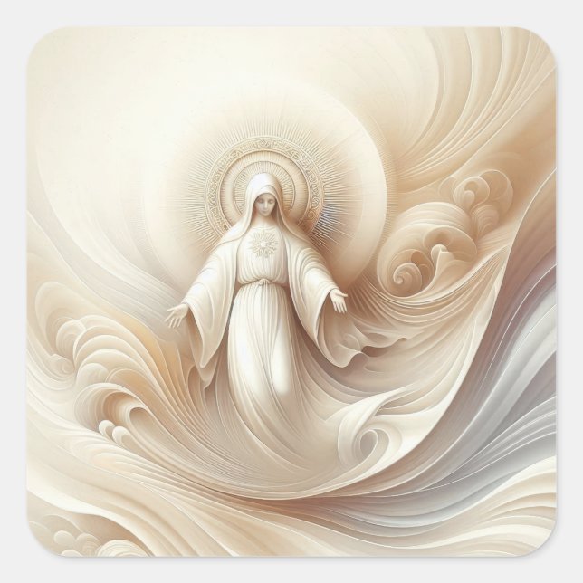 Divine Mother Blessing Amidst Soft White Tones Square Sticker (Front)
