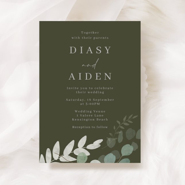 Divine Olive Green Leaf Elegance Wedding Invitation (Creator Uploaded)
