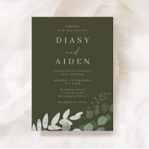 Divine Olive Green Leaf Elegance Wedding Invitation