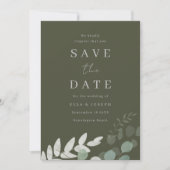 Divine Olive Green Leaf Elegance Wedding Save The Date (Front)