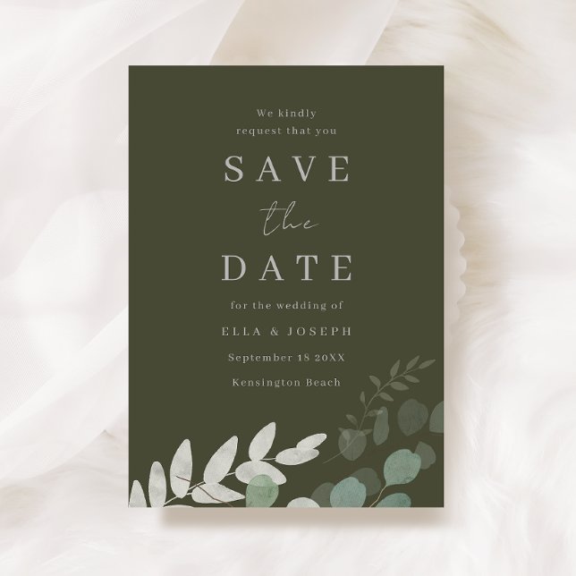 Divine Olive Green Leaf Elegance Wedding Save The Date