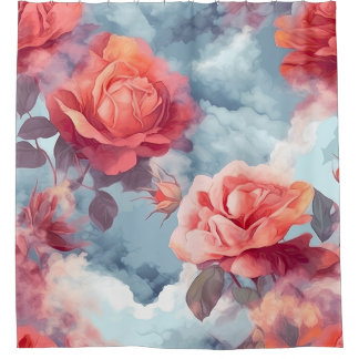 Divine Pink and Red Roses in soft clouds Shower Curtain