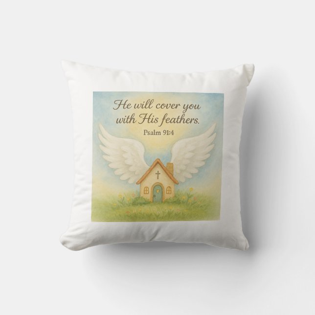 Divine Protection – Psalm 91:4 Cushion (Front)