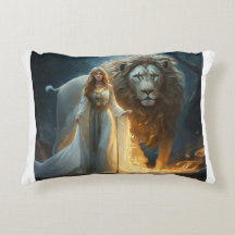 Divine Protectors: Lion and Guardian Angel Pillow