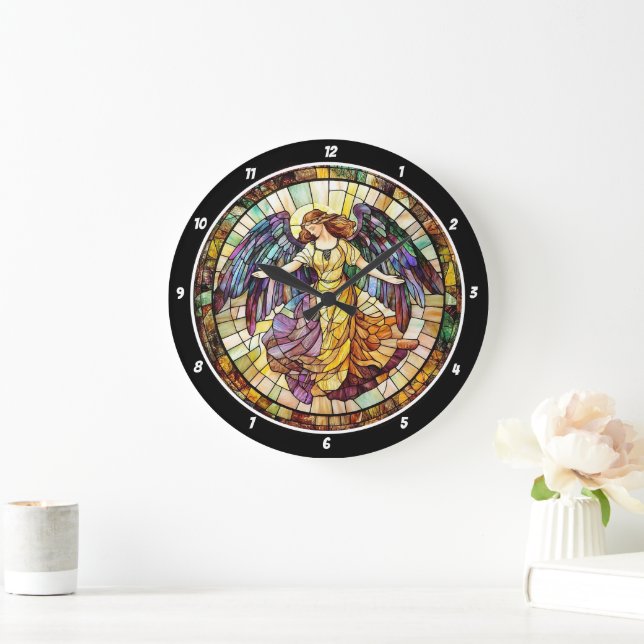 Divine Radiance Stained Glass Angel Wall Large Clock (Home)