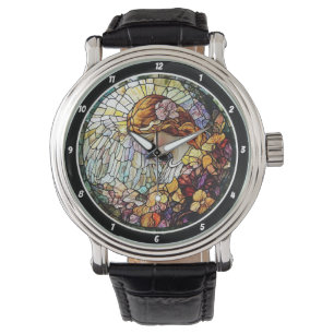 Divine Radiance Stained Glass Angel Wall Watch
