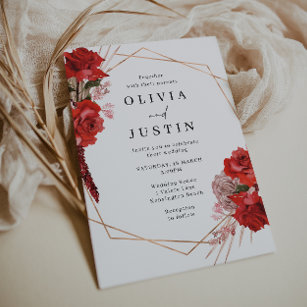 Divine Red Roses Geometric Wedding  Invitation