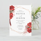 Divine Red Roses Geometric Wedding  Invitation (Standing Front)