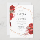 Divine Red Roses Geometric Wedding  Invitation (Front)